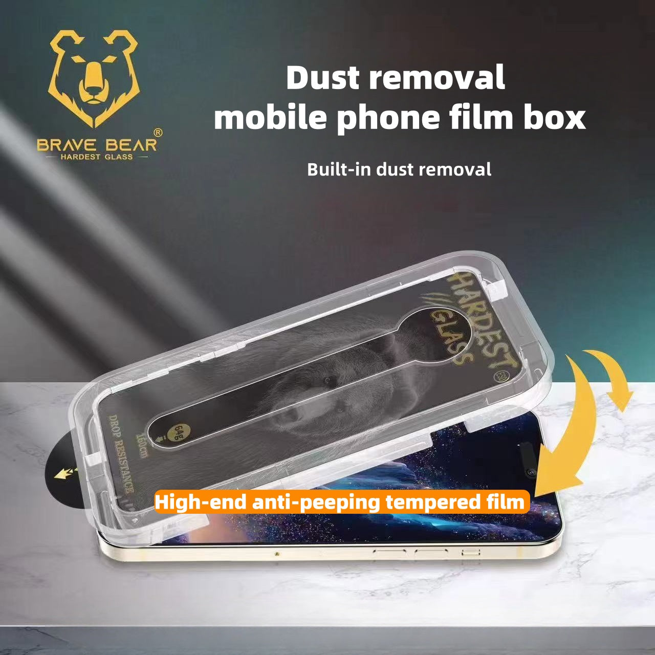 High-end mobile phone tempered glass, dust removal instant stick box, built-in dust removal function, easy to install, HD/28° anti-peek